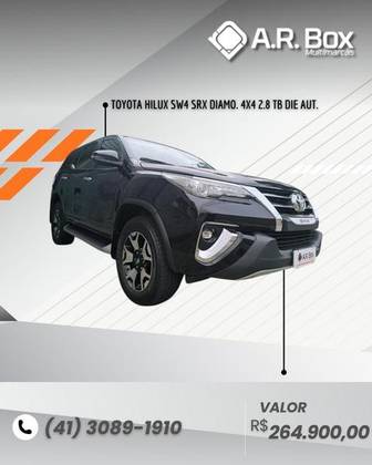 TOYOTA HILUX SW4 2.8 SRX DIAMOND 4X4 7 LUGARES 16V TURBO INTERCOOLER DIESEL 4P AUTOMÁTICO TOYOTA HILUX SW4 2.8 SRX DIAMOND 4X4 7 LUGARES 16V TURBO INTERCOOLER DIESEL 4P AUTOMÁTICO